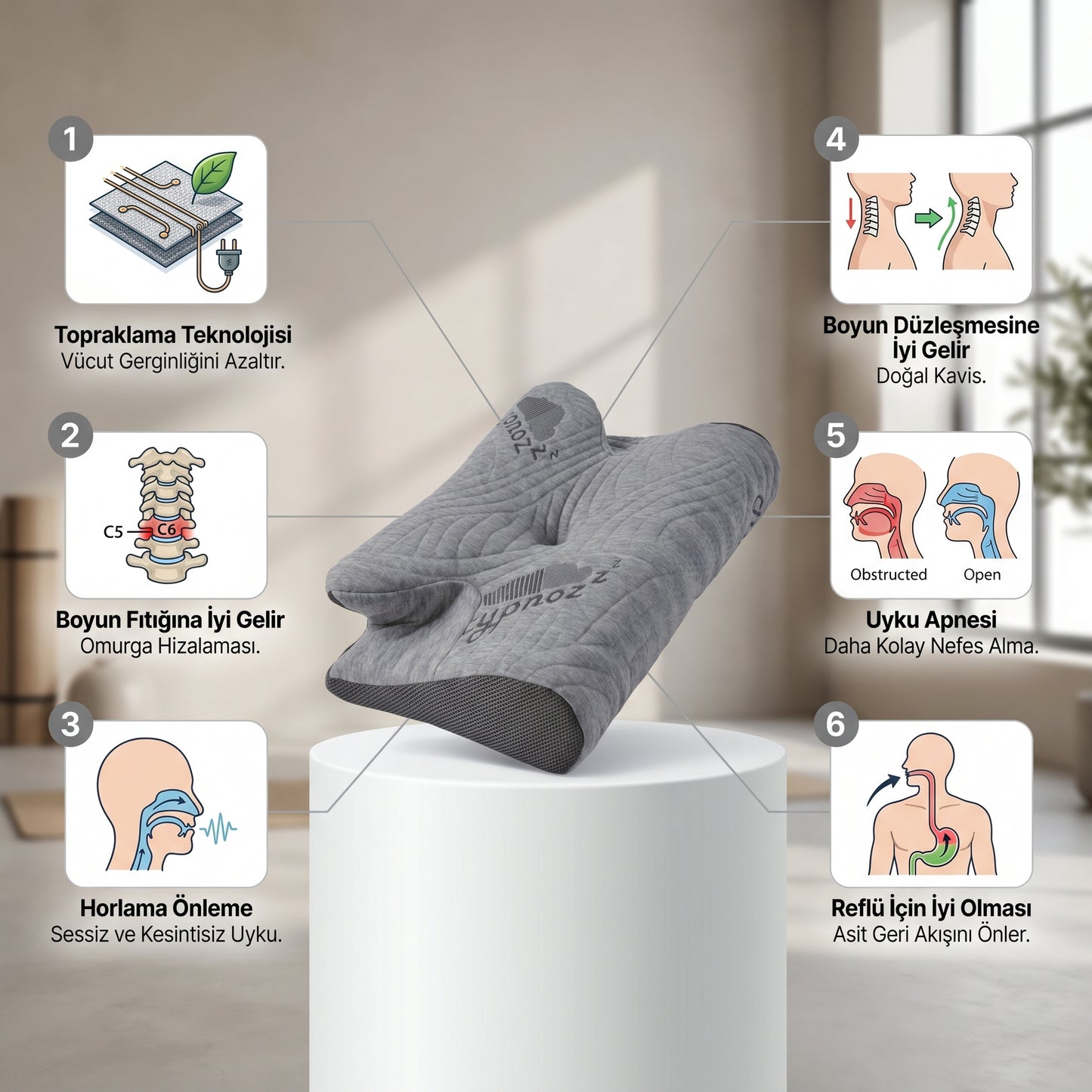 Kofnor™ - Topraklamalı Boyun Destekleyici EMF Yastık